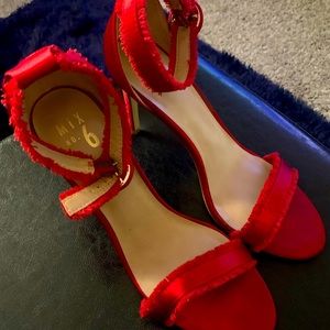 Red silk heels